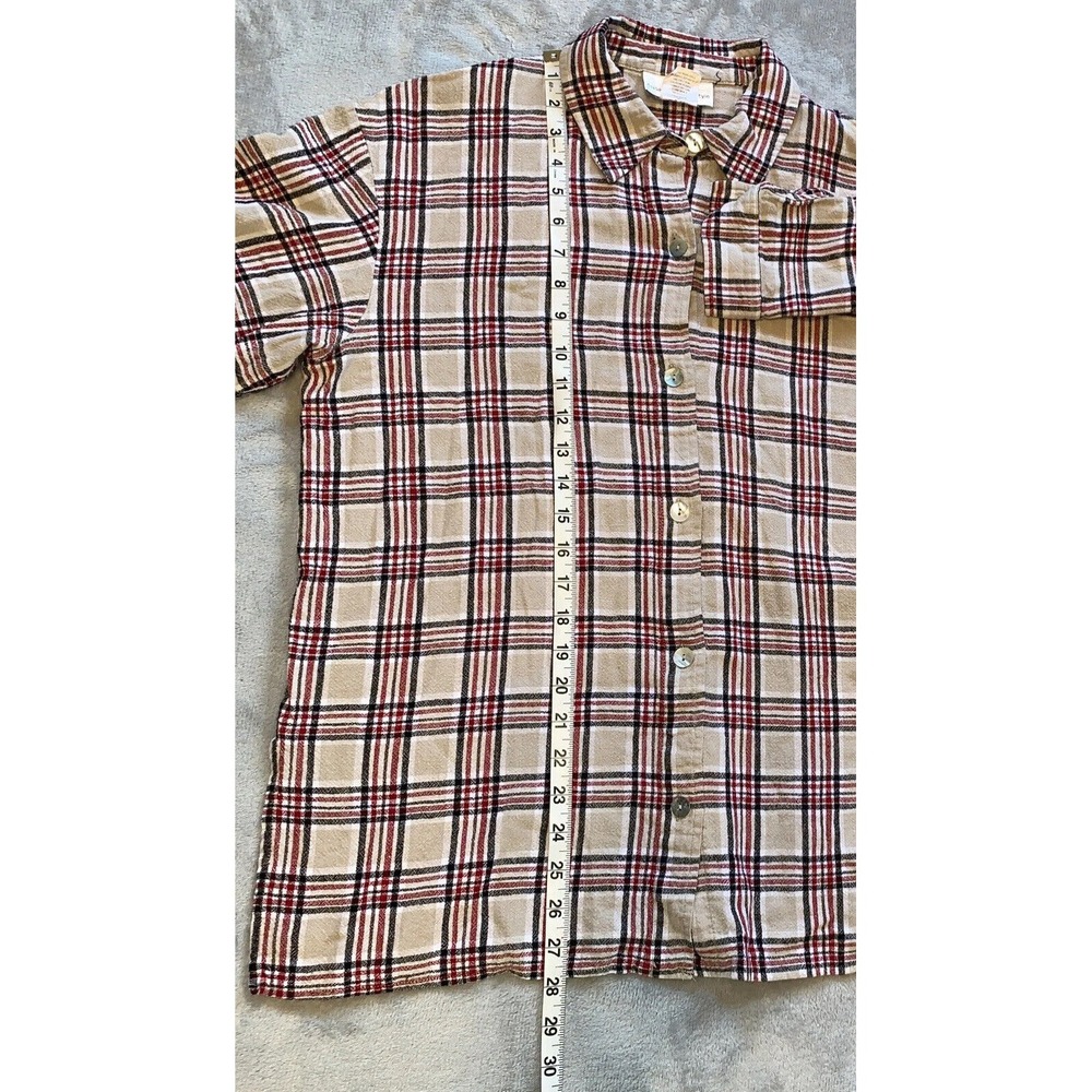 Plaid Linen Blend Button Up Top Women's Size L Tan Red Long Sleeve Susan Graver - Picture 5 of 7
